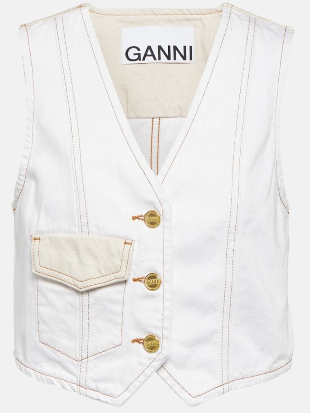 Ganni cropped white denim vest